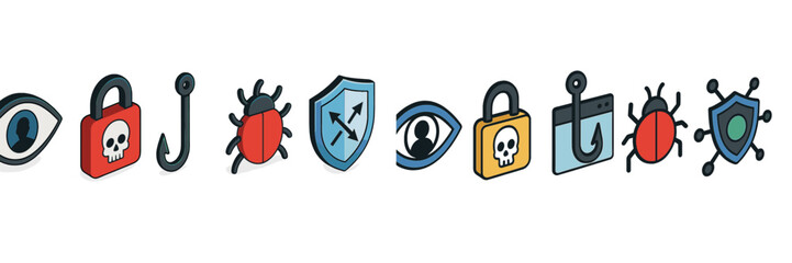 Fototapete - Colorful security icons represent digital threats, protection, and awareness in a modern context