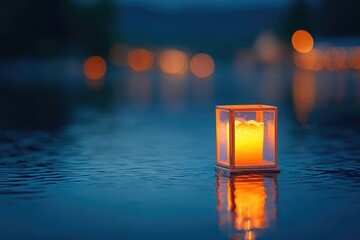 Poster - lantern floating on water during silent night memorial