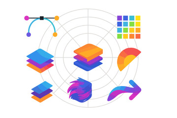 Poster - Digital design elements showcase vibrant colors and layers in modern graphic creation tools