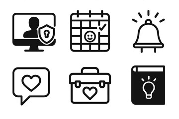 Poster - Icons representing online security, reminders, and communication for digital organization and involvement