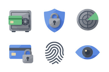 Poster - Modern security icons representing various facets of safety and privacy in digital and physical environments