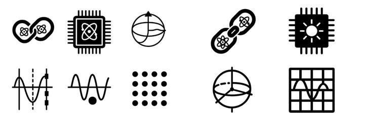 Poster - Various black and white technology and data visualization symbols arranged in a grid format during a creative design session