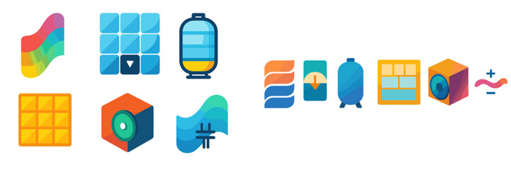 Poster - Colorful graphic design illustrations of abstract shapes and icons used for branding and web development in a contemporary style