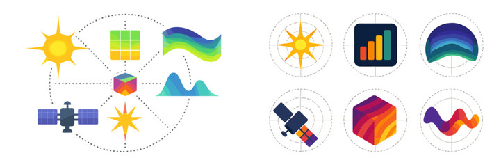 Poster - Colorful graphics illustrating solar energy concepts and data visualization techniques in a modern design format