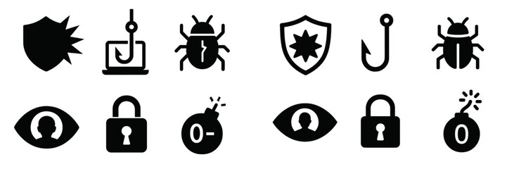 Fototapete - Cybersecurity symbols depicting various threats and protections in digital environments showcased for awareness