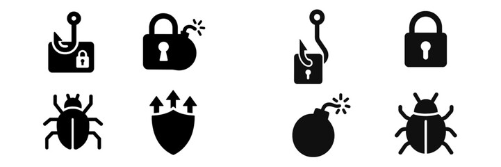 Fototapete - Digital security icons representing cyber threats and protection measures on a white background