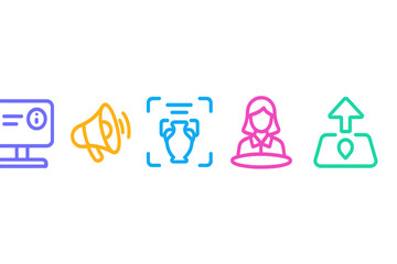 Poster - Digital icons representing technology, communication, achievements, and user engagement in a simplistic style