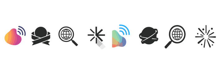Poster - Colorful icons representing technology and discovery in a modern design context