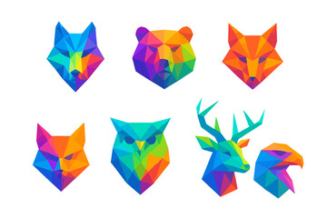 Poster - Creative geometric animal heads in vibrant colors showcasing modern art style and abstract design elements