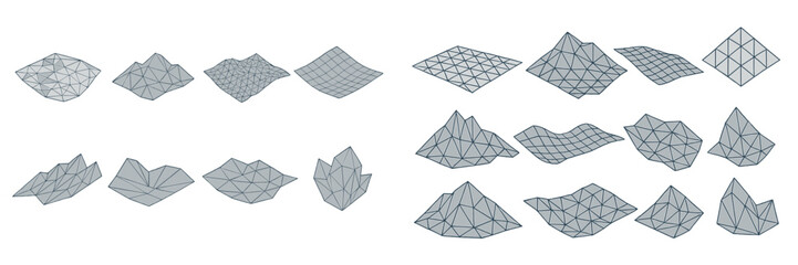 Poster - Various geometric shapes displaying different terrains and elevations in a 3D modeling context for design purposes