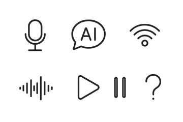 Poster - Icons representing audio, artificial intelligence, and multimedia functions on a digital interface