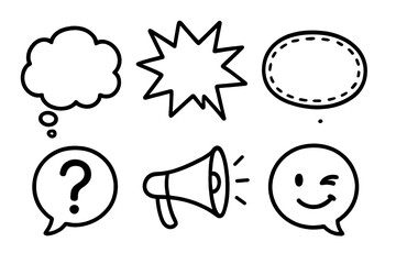 Poster - Various speech bubbles and symbols illustrating communication concepts and expressions in a simple design