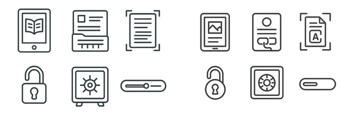 Poster - Collection of digital and secure document icons illustrating modern information management tools and technologies