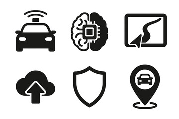 Poster - Various icons representing technology, navigation, and security in modern vehicles with a focus on smart features and connectivity