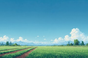 Poster - pixel-art open farm field with rows of soil and clear sky