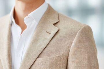 Poster - portrait of business person wearing tailored blazer-style jacket over shirt in office lobby