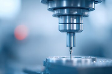 Poster - technician replacing tool bit on lathe turret in clean factory