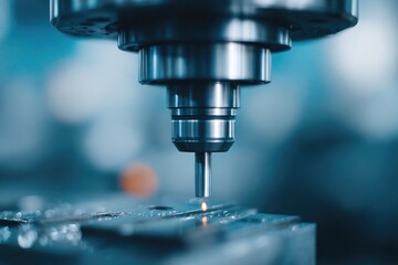 Poster - technician replacing tool bit on lathe turret in clean factory
