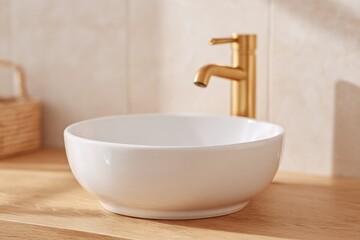 Poster - vintage farmhouse bathroom with porcelain sink and brass faucet