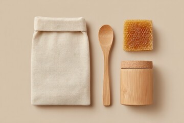 Poster - clean minimalistic arrangement of handmade eco-friendly products on plain neutral background with ample copy space