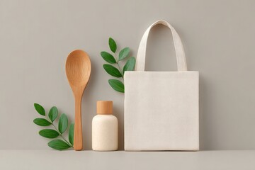 Poster - clean minimalistic arrangement of handmade eco-friendly products on plain neutral background with ample copy space