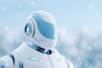 Poster - clean and minimalistic stock photo showing sleek humanoid robot in futuristic setting elegantly symbolizing integration