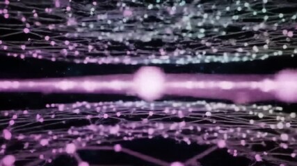 Poster - Abstract Geometric Network Animation with Glowing Nodes and Lines in Pink and Cyan on a Dark Futuristic Background
