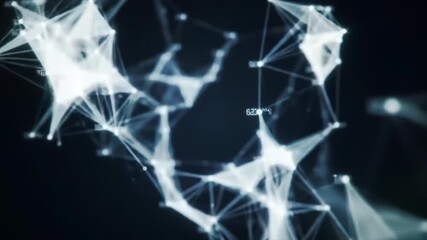 Poster - Abstract White Network of Polygons and Lines Over Dark Blue Background for Modern Technology Data and Science Concepts