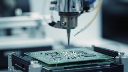 Poster - Automated Machine Assembling Green Circuit Board with Precision in Bright Industrial Setting