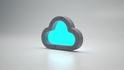 Poster - Concrete Cloud Icon Teal Blue Center on White Surface Studio Shot