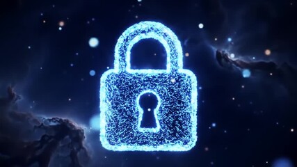 Poster - Glowing Blue Padlock Symbolizes Cybersecurity and Data Protection on a Dark Digital Background
