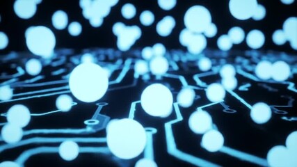Poster - Glowing Blue Circuit Board with Bokeh Effect Futuristic Technology Abstract Background Electronic Design and Network