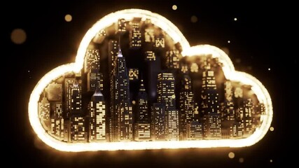 Poster - Golden Cloud Shaped Cityscape on Black Background City Skyline Silhouette