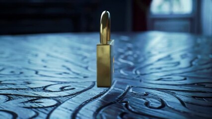 Poster - Gold Padlock on Blue Textured Surface Symbolizing Security and Privacy in Soft Glowing Light with 3d Render