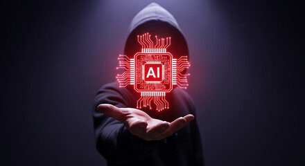 Poster - Mysterious figure presenting ai technology representing artificial intelligence and futuristic innovations
