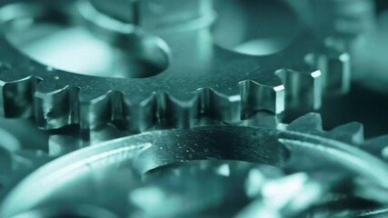 Poster - Intricate Teal Metallic Gears Interlocking in Close Up Precision Mechanics and Engineering