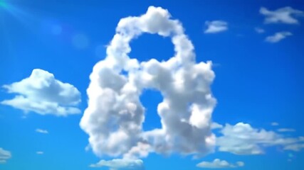 Poster - Padlock Shaped Cloud Formation Against Bright Blue Sky With Scattered White Clouds Creating Secure Ethereal Atmosphere