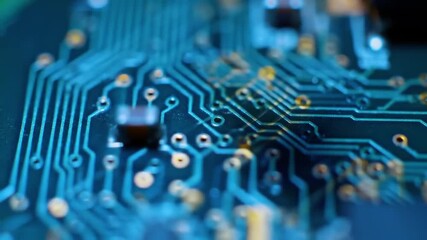 Poster - Turquoise Circuit Board Pattern Close Up Tech Computing System Background
