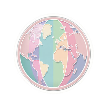 Round pastel colored globe design with continents displayed inside a circle, rendered as a minimalist illustration on a white background for earth day.