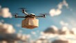 © Oleh - Drone delivering package flying in cloudy sky