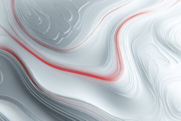 Fototapete - Abstract design featuring smooth waves and flowing lines with red accents on a light background
