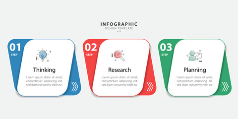 Poster - Business infographic template. 3 Step timeline journey. Process diagram, 3 options on white background, Infograph elements vector illustration.