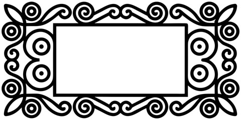 Fototapete - Create sophisticated designs with an elegant rectangular border featuring spiraled floral patterns and maze-like geometry in matte black set against a transparent backdrop, silhouette