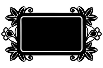 Poster - An elegant matte black rectangular border features spiraled floral accents and intricate maze geometry against a transparent backdrop, silhouette