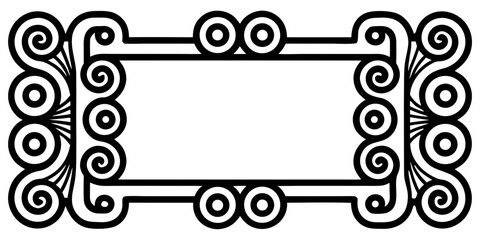 Fototapete - An elegant rectangular border showcases spiraled floral designs and intricate maze like geometry in matte black with a transparent backdrop, silhouette