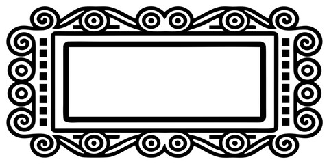 Fototapete - Discover an elegant rectangular border featuring spiraled floral motifs and a captivating maze-like geometric design in matte black on transparency, silhouette