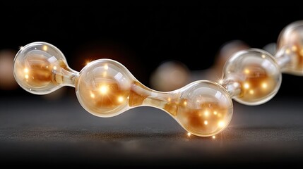 Poster - Golden energy molecules create a mesmerizing pattern on a dark surface, reflecting light with stunning contrast