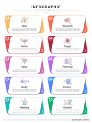 Poster - Infographic 10 step timeline journey, calendar Flat simple infographics design template. presentation graph. Business concept with 10 options, number vector illustration.