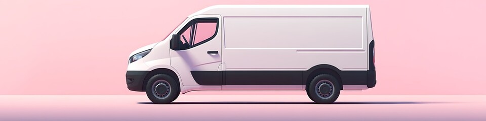 Fototapete - Delivery van icon with clear shadows on a pastel pink background
