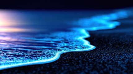 Wall Mural - serene night ocean waves gently lapping against a dark sandy beach under a twilight sky